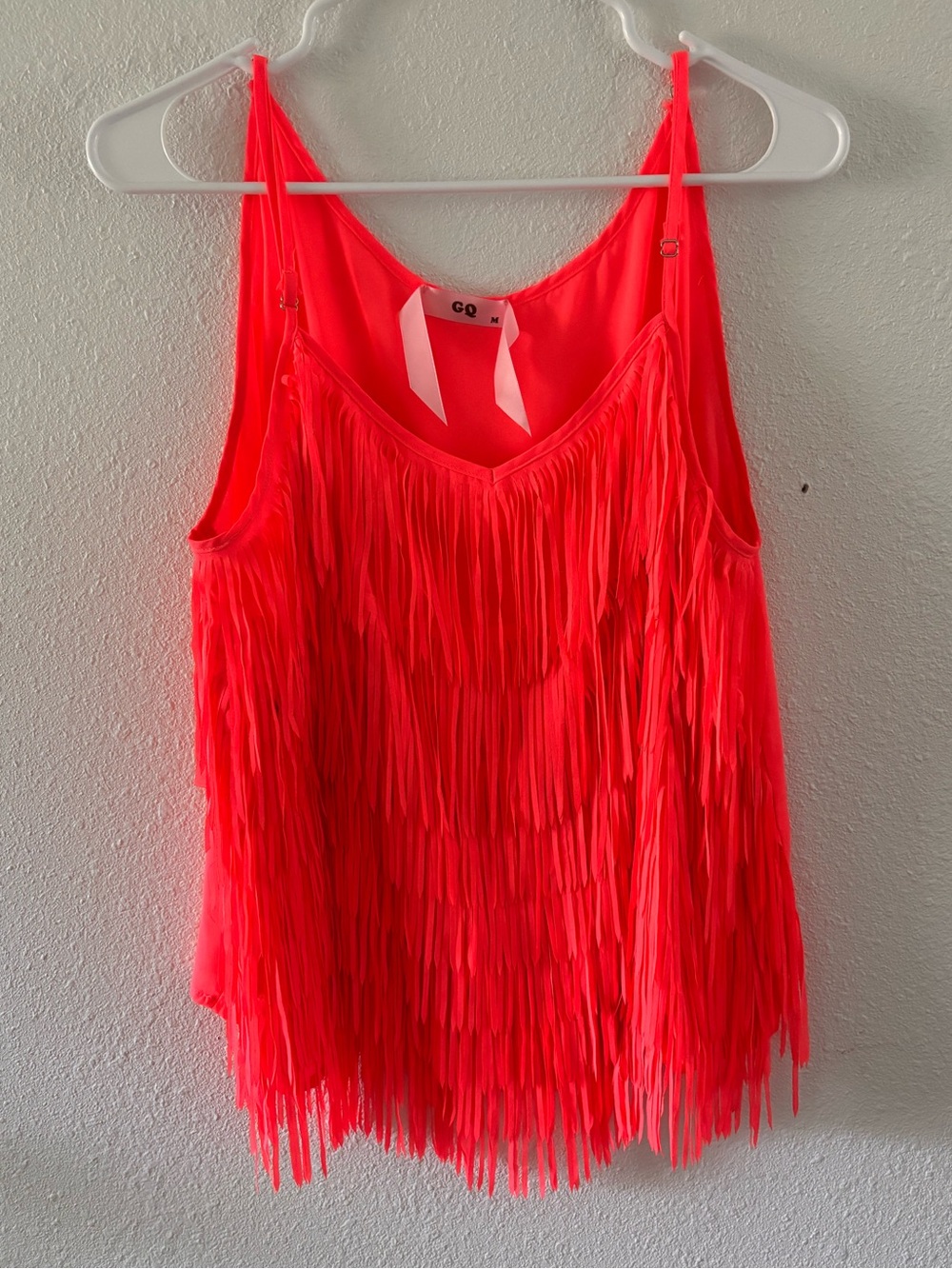 GQ Neon Pink Fringe Spaghetti Strap Tank Top Medium - Picture 2 of 5